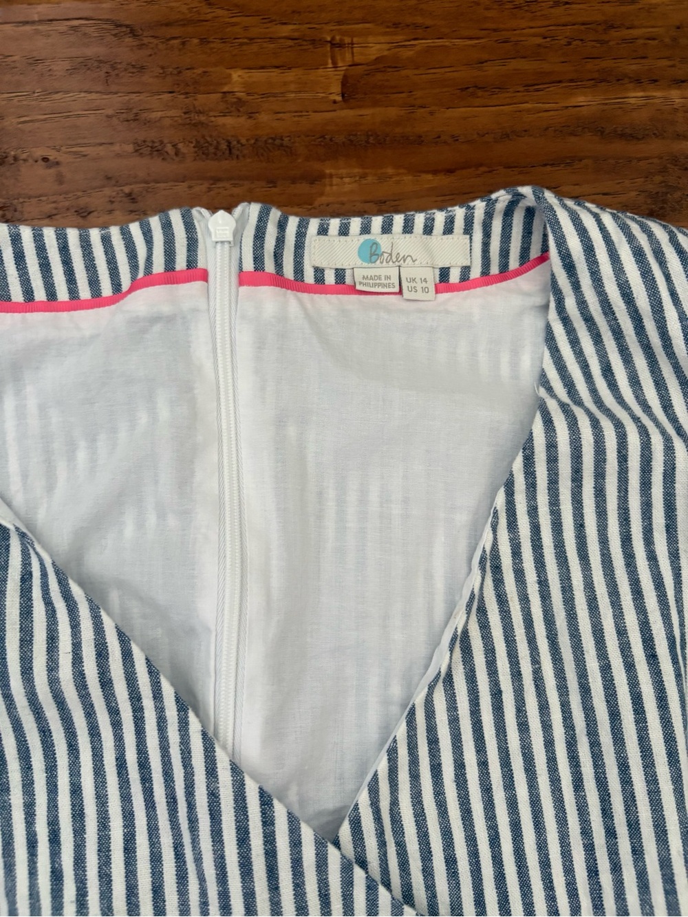 Boden Striped V-Neck Wide-Leg Jumpsuit with Tie Waist - Blue/White - Picture 6 of 9